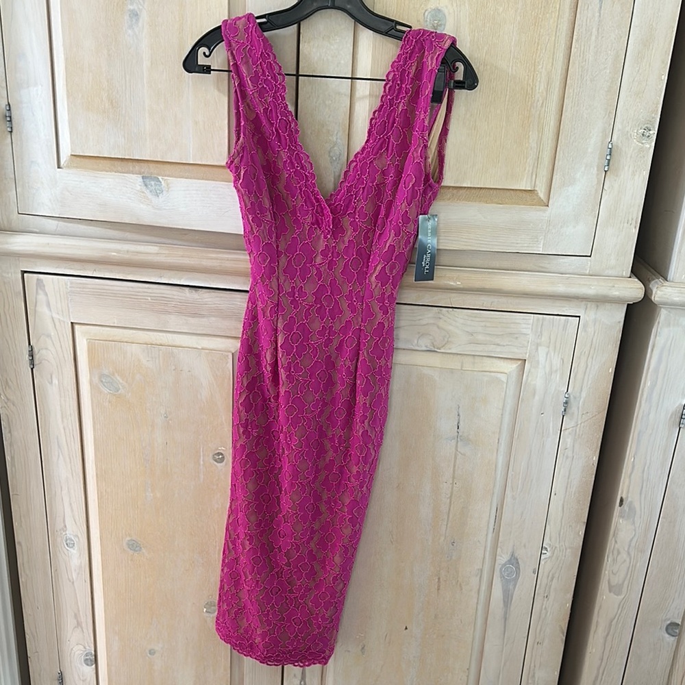 Pink V-Neck Sleeveless Sheath Cocktail Dress